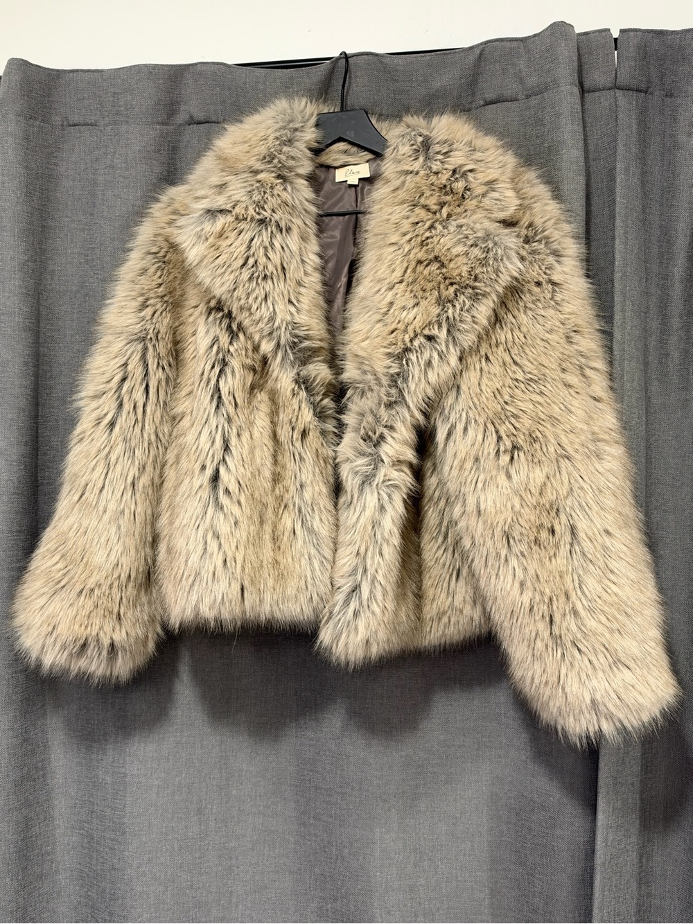 Elan Beige-Tan Faux Fur Cropped Jacket